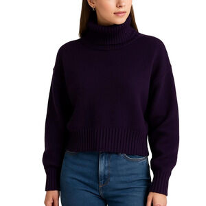 Club Monaco Deep Plum Purple Cotton Blend Soft Turtleneck SZ medium